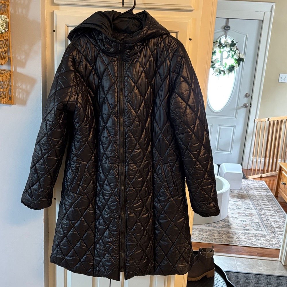 SHEIN Black Quilted Hooded Puffer Coat 2XL